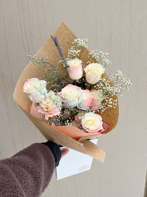 pink and blue tinted rose bouquet with lavender inspired by Taylor Swift